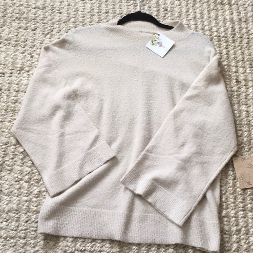 Beige wide sleeve mock neck sweater